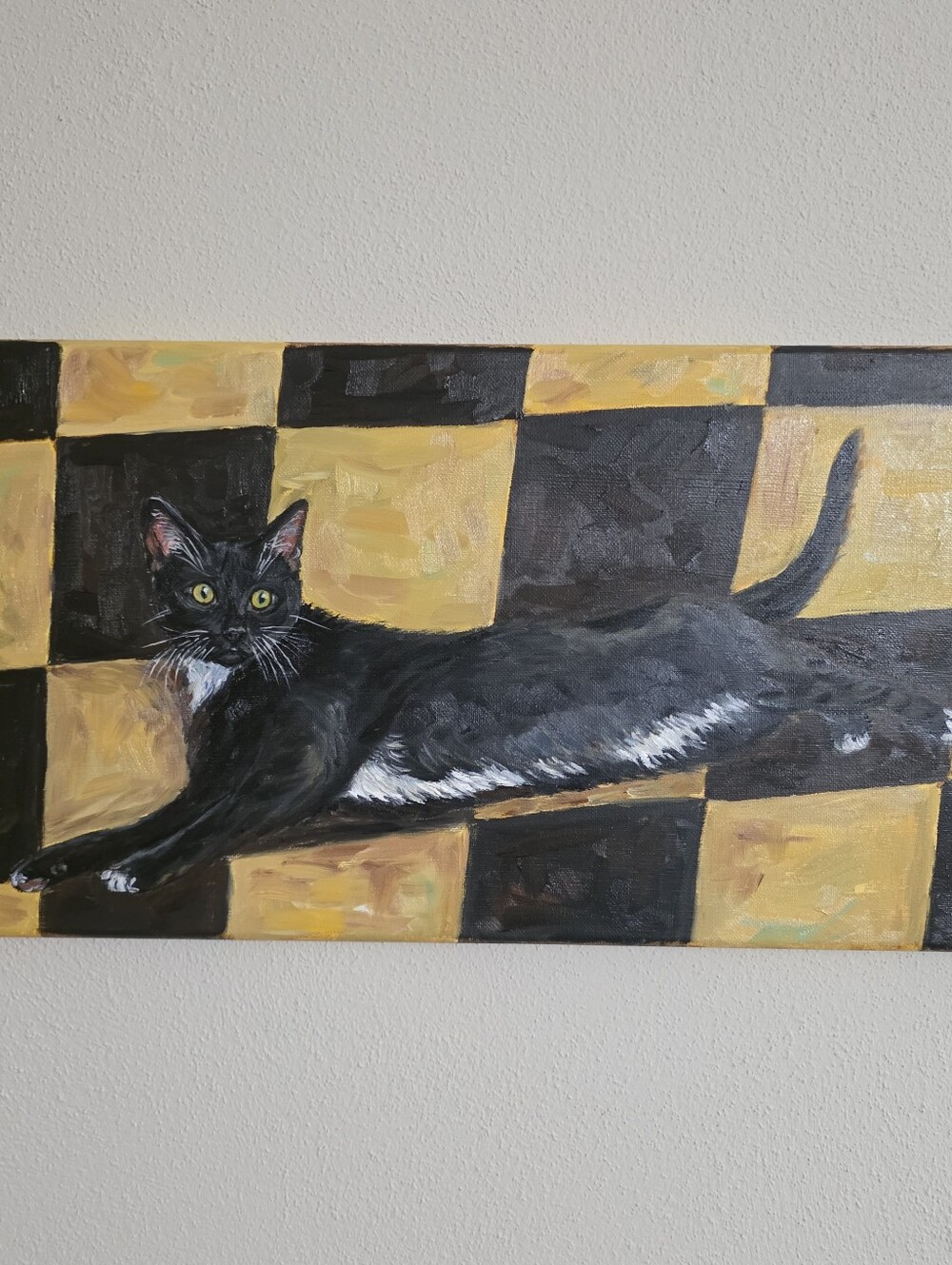 Hand painted Abstract oil Painting Cute Tuxedo Cat